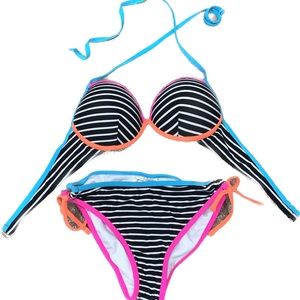 Neon Stripped Matching Bikini set